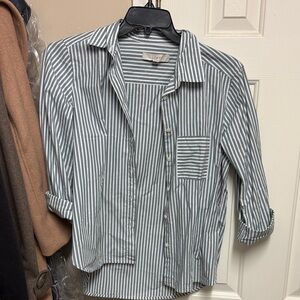 LOFT Gray Striped Collared Shirt